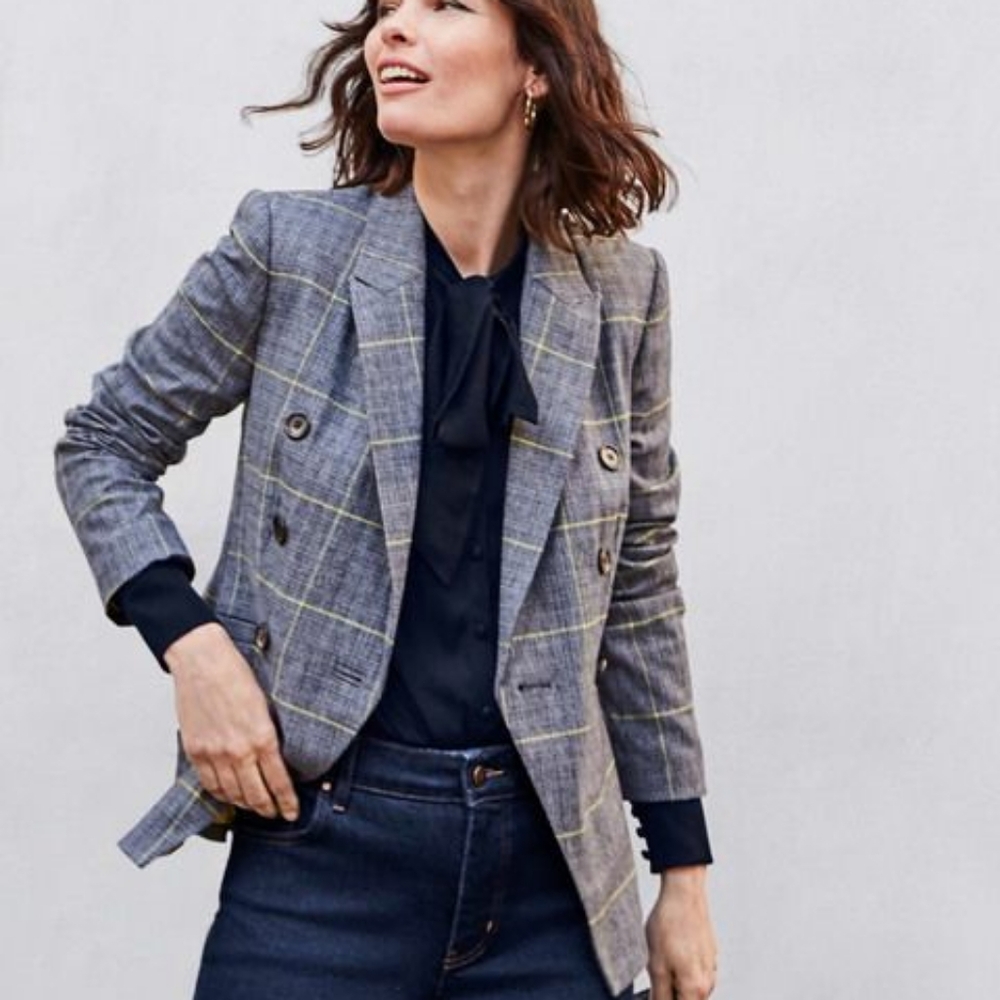 Boden Addlestone Blue and Yellow Tweed women's blazer size 4